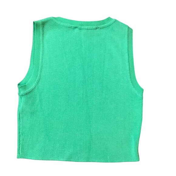 Zara Womens Sleeveless Green Ribbed Cropped Tank Top Small - Picture 3 of 5